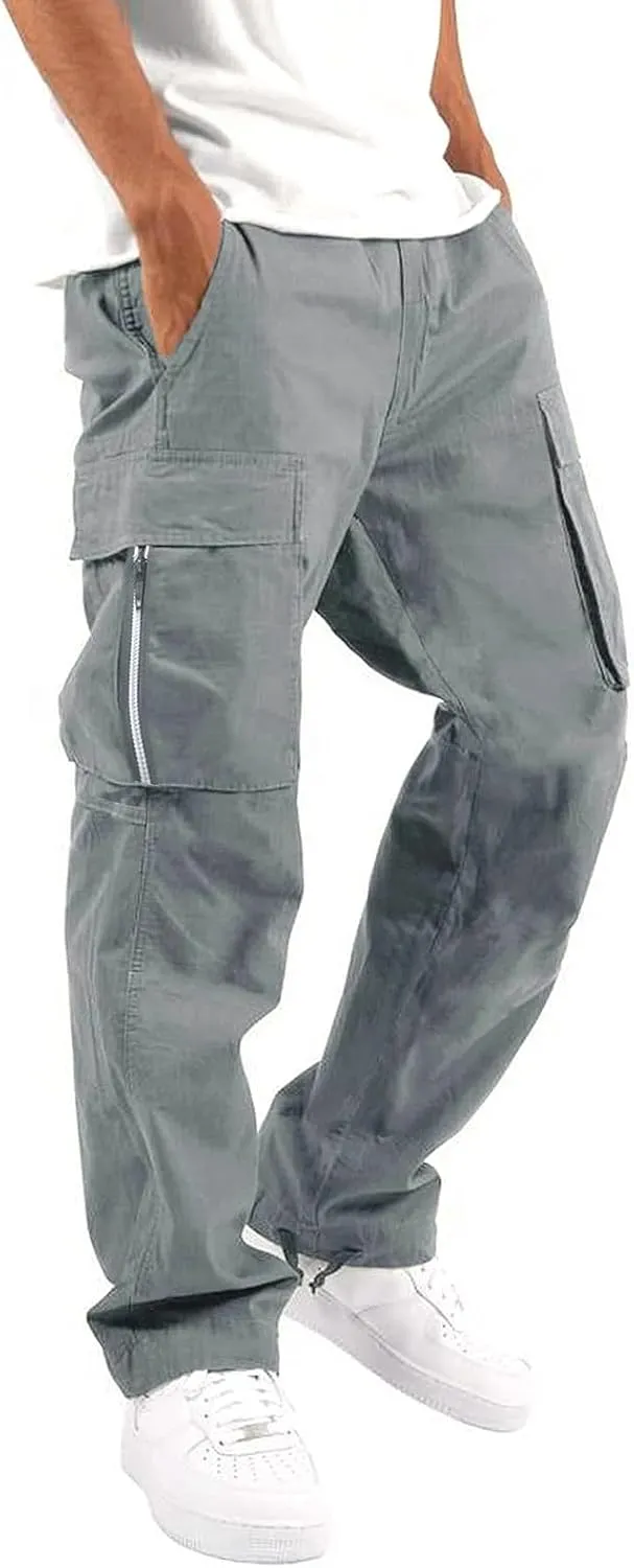 2023 Men's Casual Cargo Pants with Multi Pockets Stylish Plus Size Hiking Pants Workout Joggers Sweatpants Trousers for Men