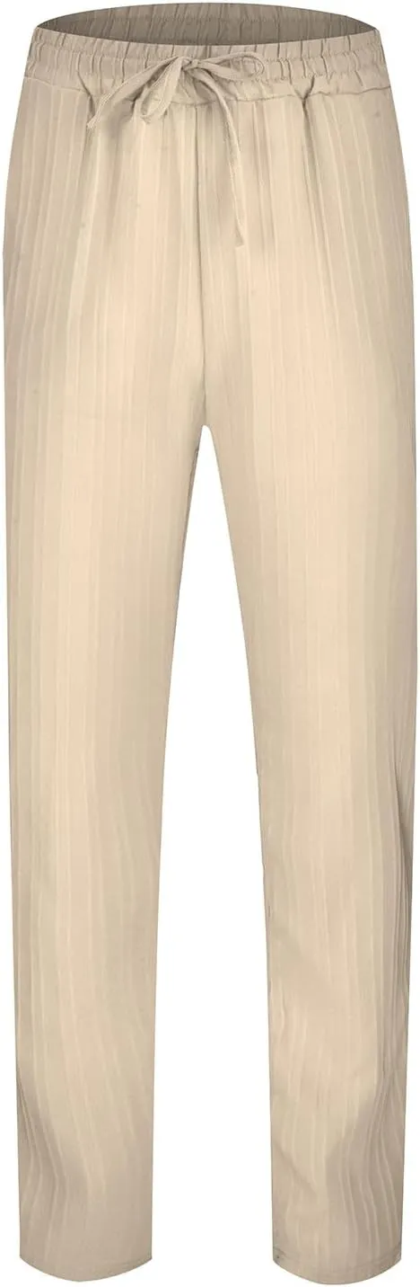 2023 Mens Linen Harem Capri Pants Plus Size Lightweight Loose Drawstring Elastic Waist Trousers Casual Beach Yoga Sweatpants