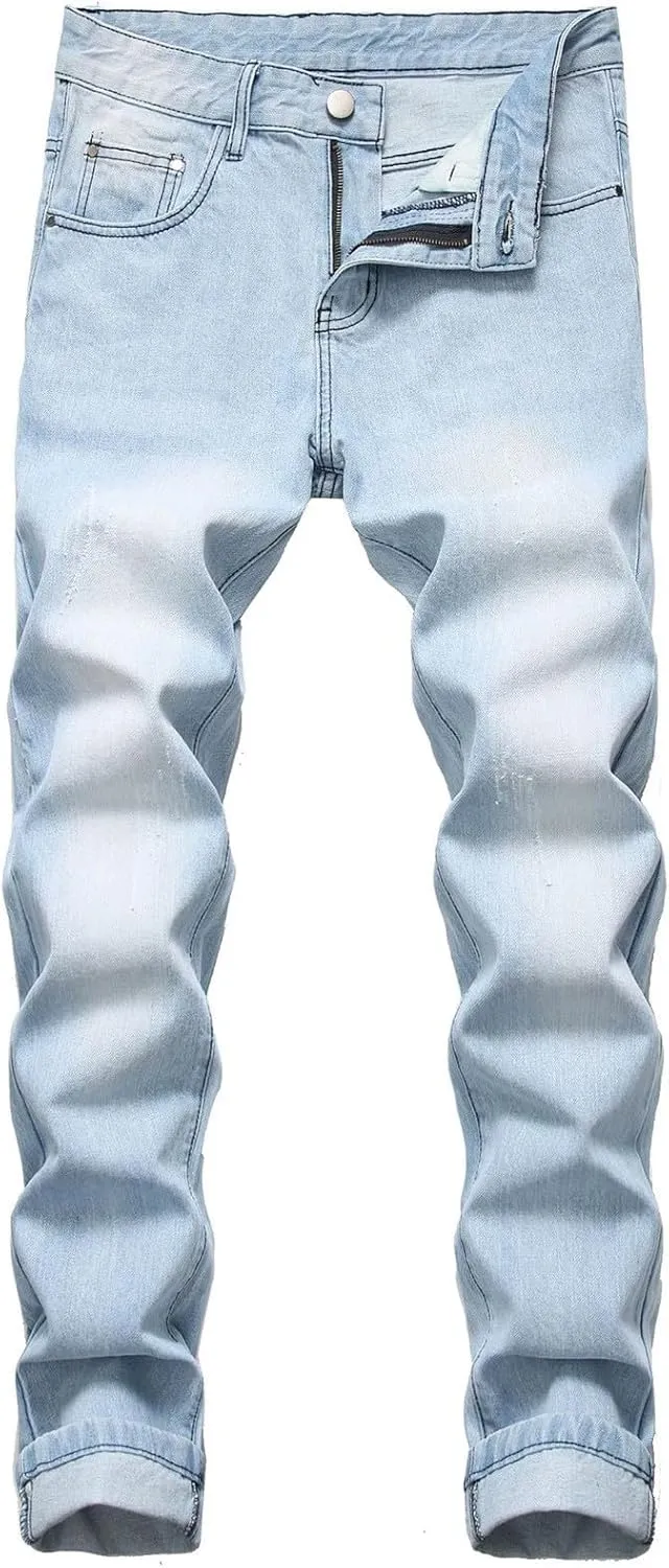 2023 Men's Slim Fit Straight Leg Jean Ripped Skinny Jeans Retro Classic Denim Pants Stylish Fashion Jean Pant Trousers