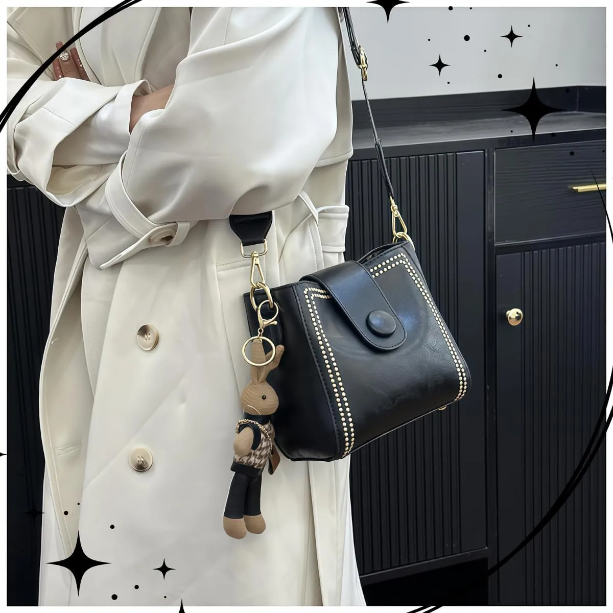2025 New Bootara Bucket Bag for Women, Vintage Bunny Charm Bucket Bag, Waterproof Convertible Crossbody & Spacious Travel