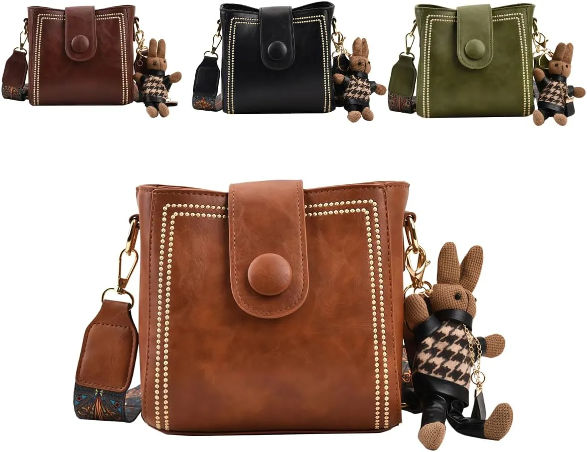 2025 New Bootara Bucket Bag for Women, Vintage Bunny Charm Bucket Bag, Waterproof Convertible Crossbody & Spacious Travel