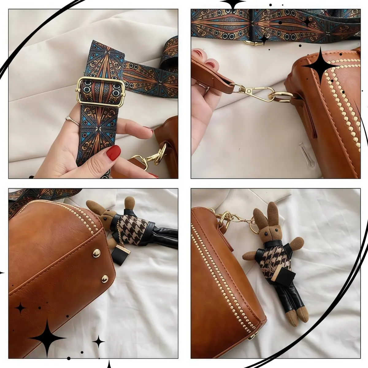 2025 New Bootara Bucket Bag for Women, Vintage Bunny Charm Bucket Bag, Waterproof Convertible Crossbody & Spacious Travel
