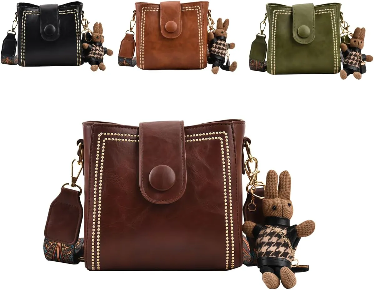 2025 New Bootara Bucket Bag for Women, Vintage Bunny Charm Bucket Bag, Waterproof Convertible Crossbody & Spacious Travel
