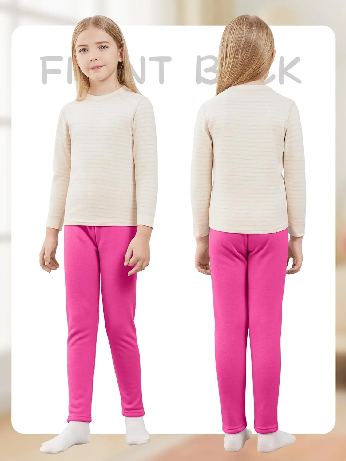 4 Pack Girls Fleece Lined Leggings Cotton Kids Winter Warm Leggings Thick Thermal Tights Pants
