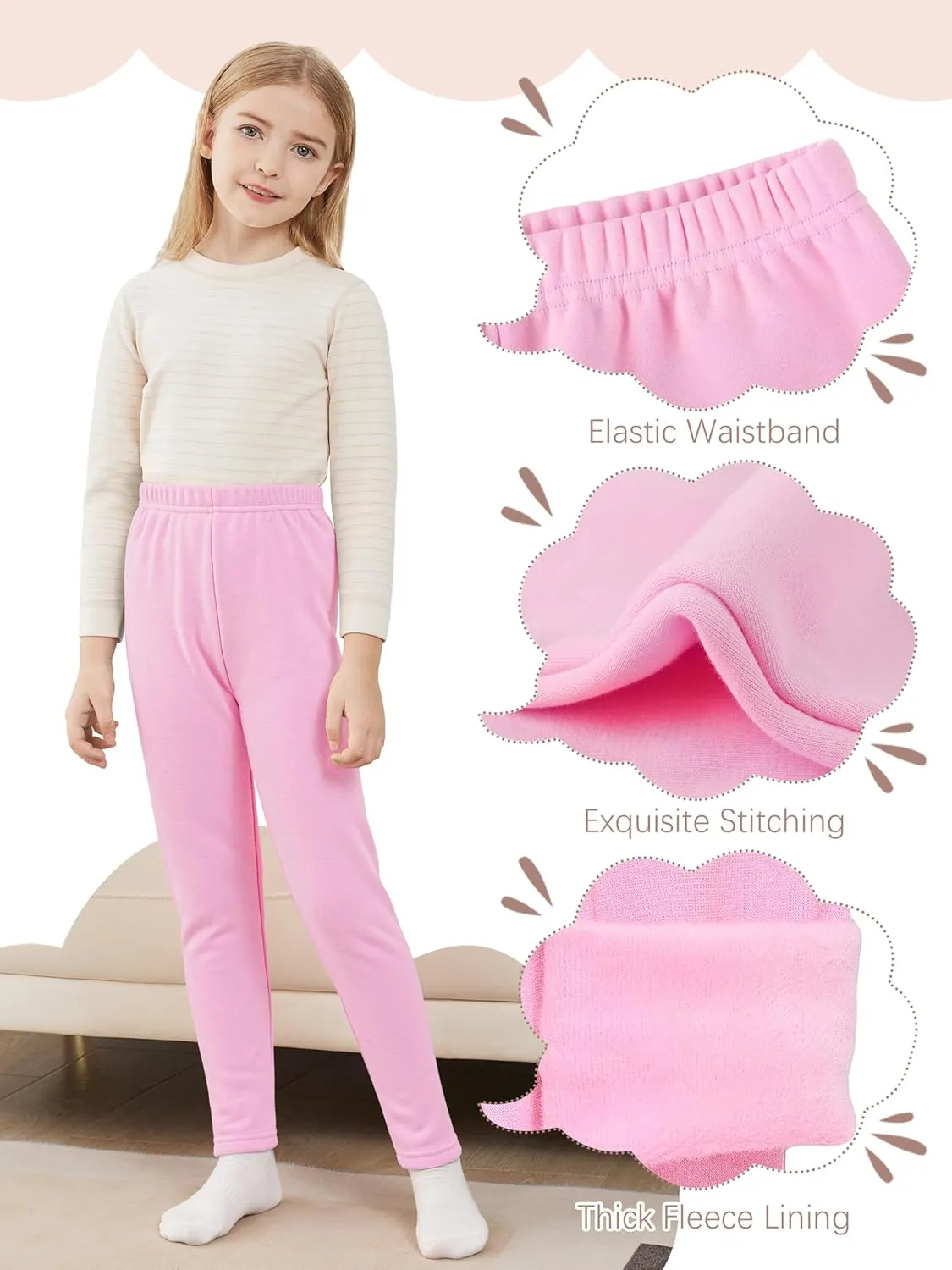 4 Pack Girls Fleece Lined Leggings Cotton Kids Winter Warm Leggings Thick Thermal Tights Pants