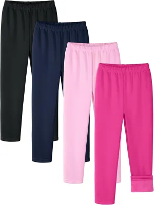 4 Pack Girls Fleece Lined Leggings Cotton Kids Winter Warm Leggings Thick Thermal Tights Pants