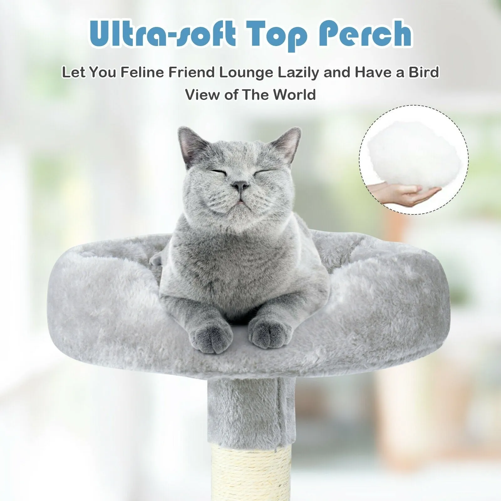 66" Cat Tree Condo Kitten Multi-Level Activity Center - Light Gray
