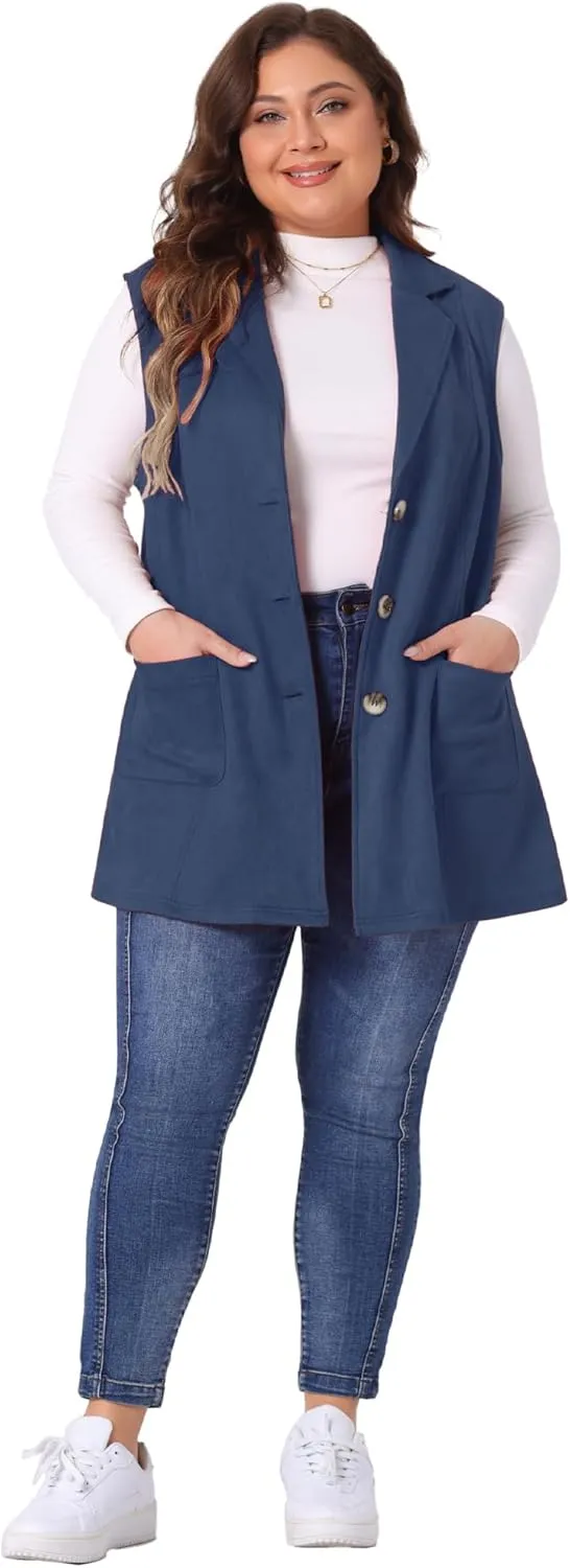 Agnes Orinda Plus Size Utility Vest for Women Lapel Sleeveless Lightweight Casual Suede Vests Jacket