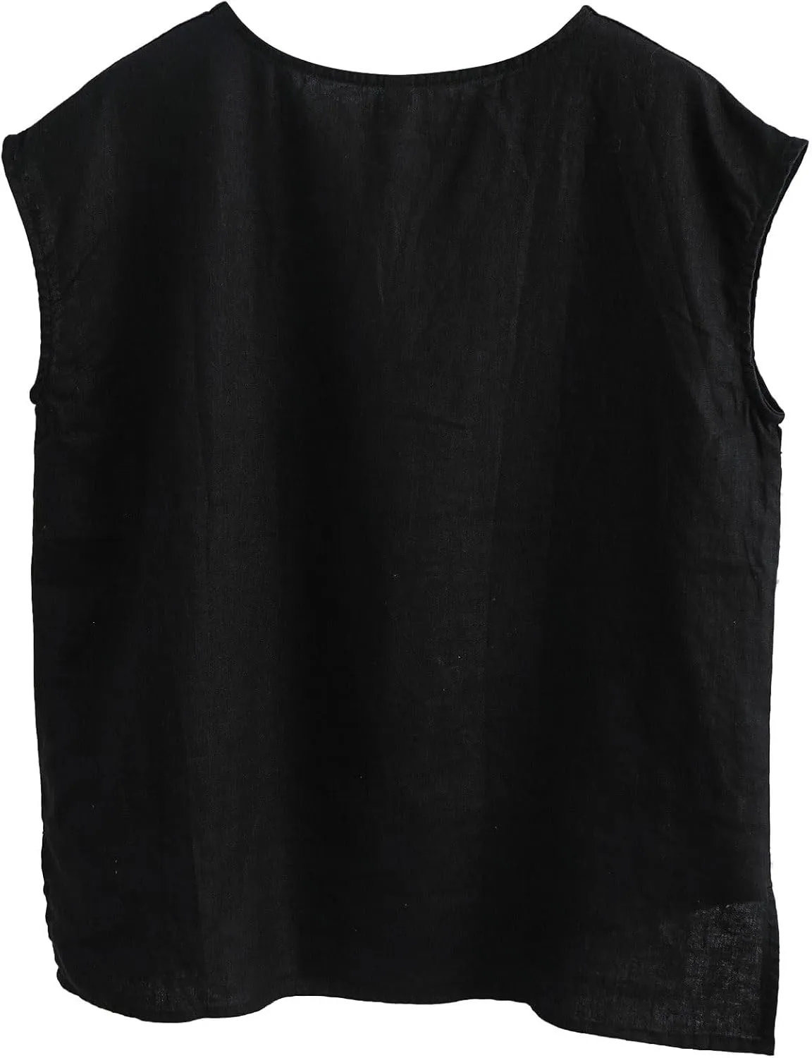 Amazhiyu Women's 100% Linen Summer V Neck Cap Sleeve Blouse Basic Casual Top