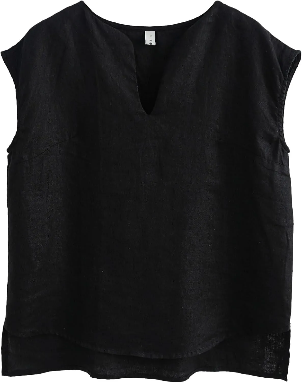 Amazhiyu Women's 100% Linen Summer V Neck Cap Sleeve Blouse Basic Casual Top
