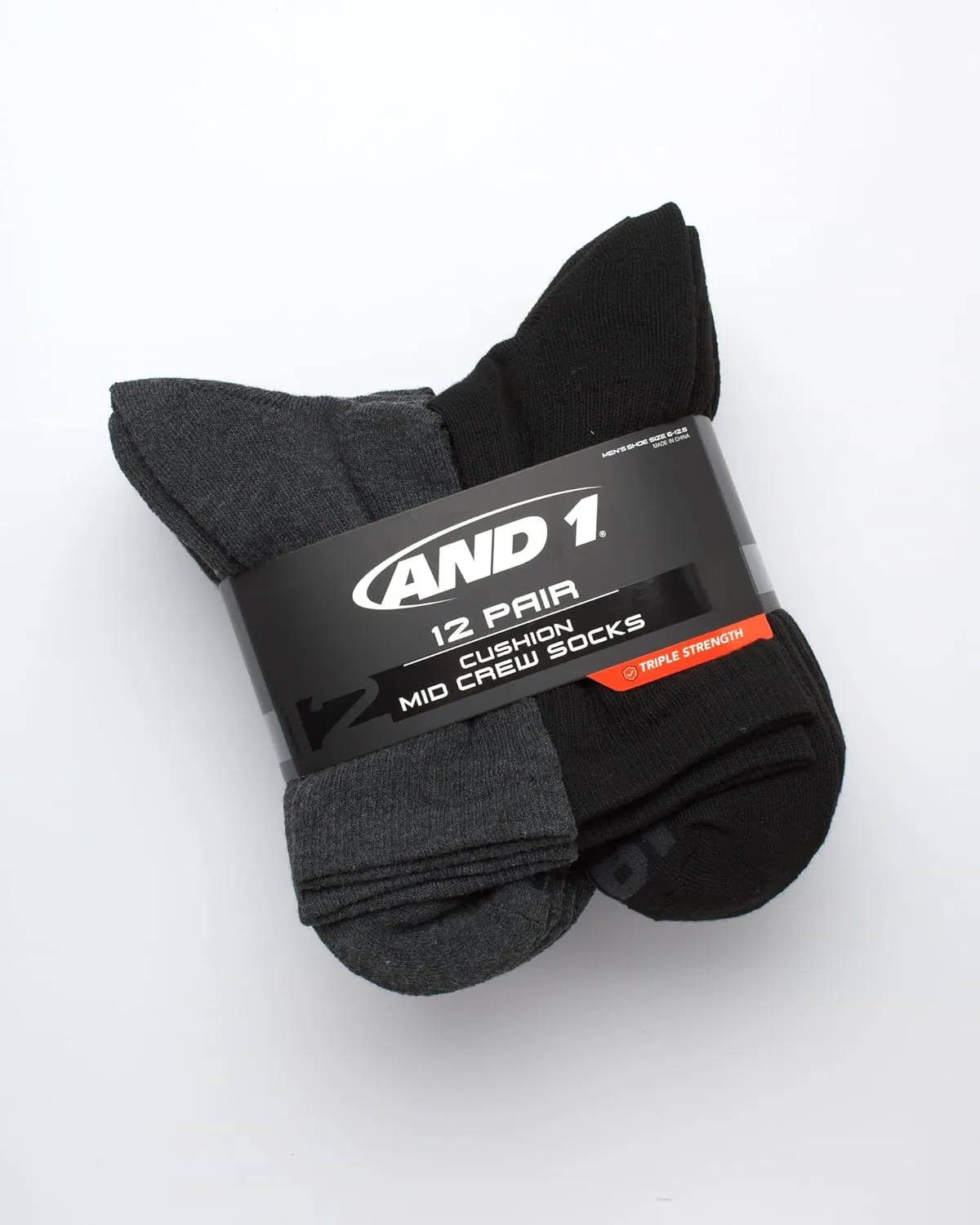 AND1 Men's Mid Crew Socks - 12 Pack Moisture Control Performance Cushioned Short Athletic Socks for Men (Shoe Size: 6-12.5)