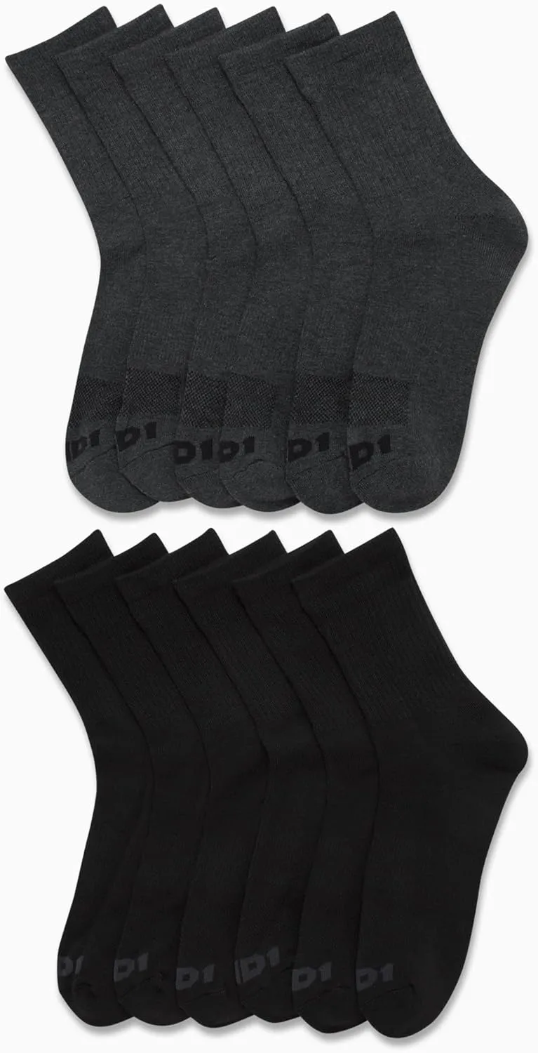 AND1 Men's Mid Crew Socks - 12 Pack Moisture Control Performance Cushioned Short Athletic Socks for Men (Shoe Size: 6-12.5)