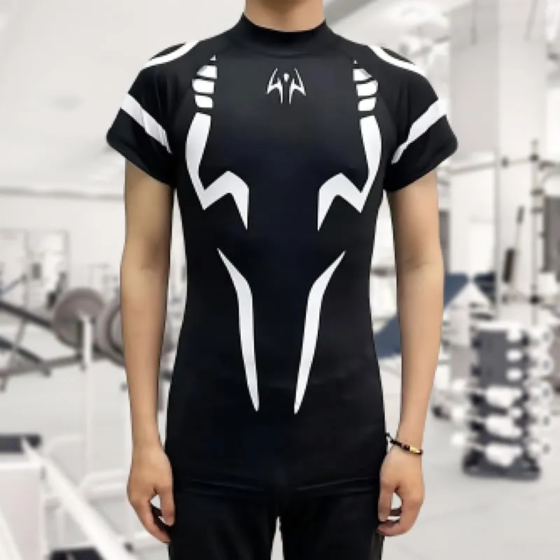 Anime Long Sleeve Compression Shirts for Men and Short Sleeve Gym Wear Athletic Workout Gear Top Shirt