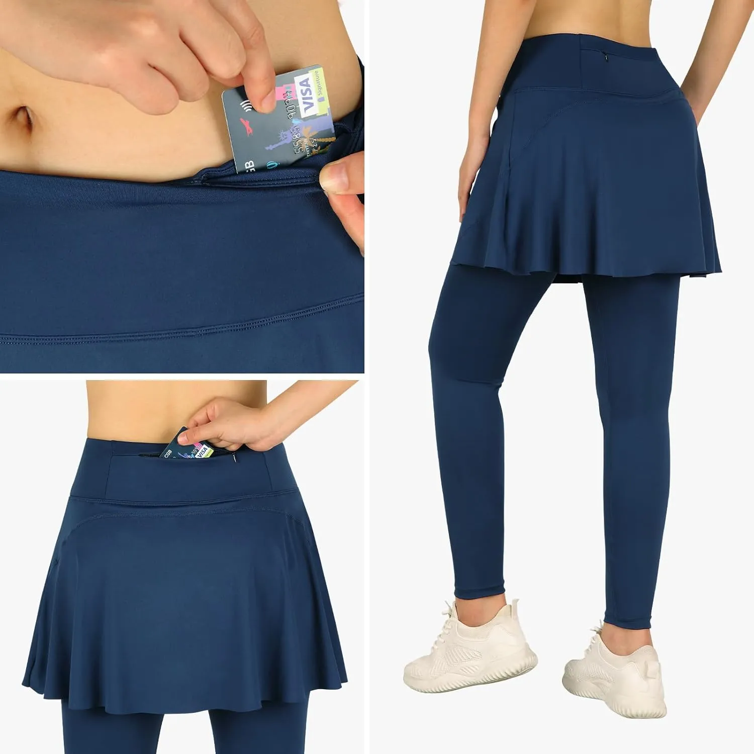 ANIVIVO Skirted Leggings for Women with Pockets, Tennis Yoga Pleated Skirt with Leggings