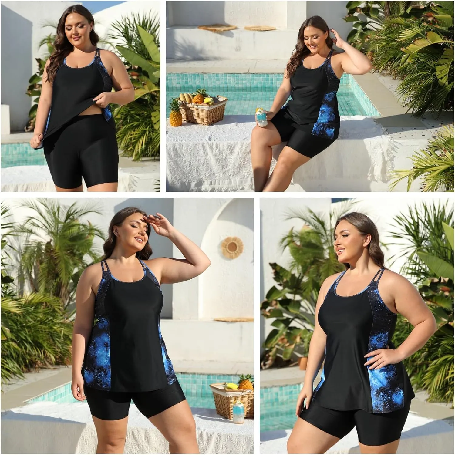 AOVDE Women's Plus Size Tankini Swimsuits: Two Piece Bathing Suits Tank Tops with Boy Shorts Flowy Swimwear for Curvy Women