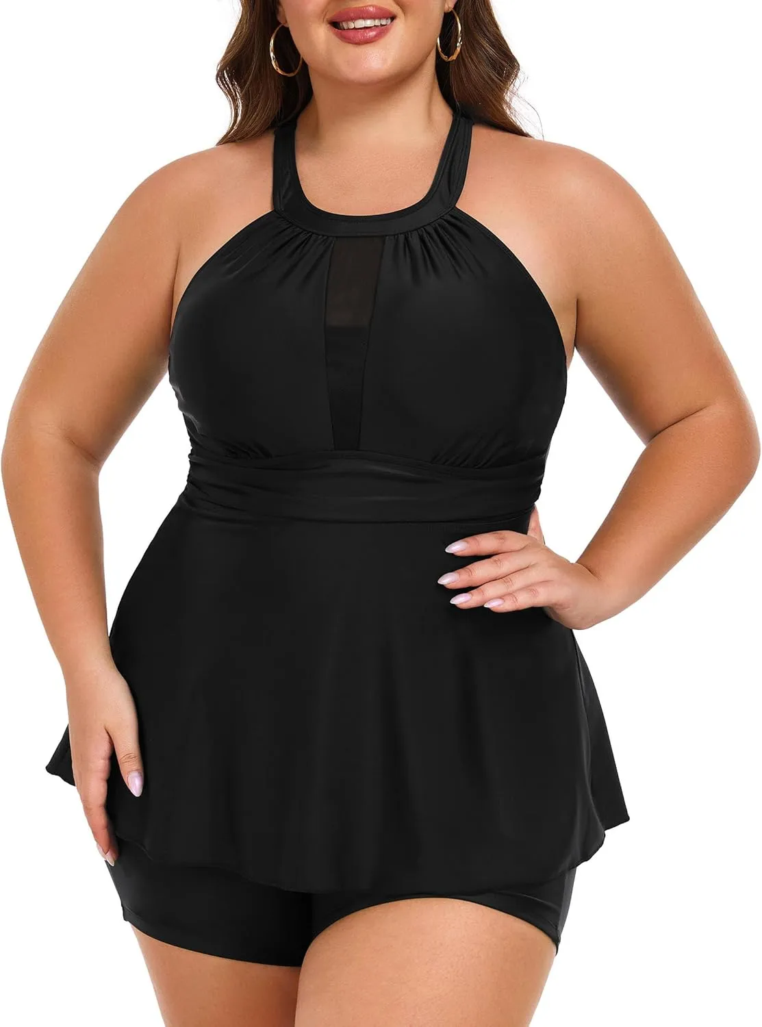 AOVDE Women's Plus Size Tankini Swimsuits: Two Piece Bathing Suits Tank Tops with Boy Shorts Flowy Swimwear for Curvy Women