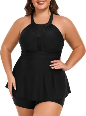 AOVDE Women's Plus Size Tankini Swimsuits: Two Piece Bathing Suits Tank Tops with Boy Shorts Flowy Swimwear for Curvy Women