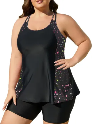 AOVDE Women's Plus Size Tankini Swimsuits: Two Piece Bathing Suits Tank Tops with Boy Shorts Flowy Swimwear for Curvy Women