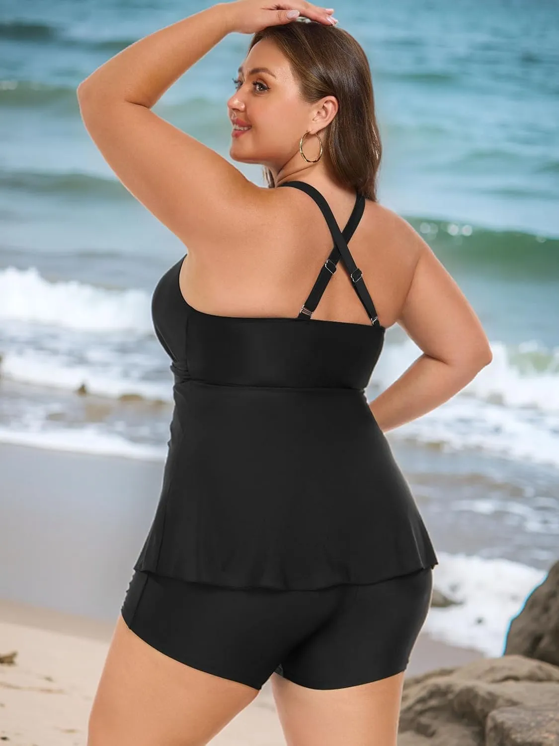 AOVDE Women's Plus Size Tankini Swimsuits: Two Piece Bathing Suits Tank Tops with Boy Shorts Flowy Swimwear for Curvy Women