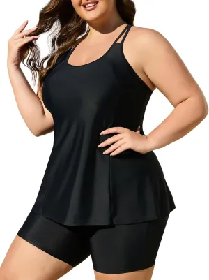 AOVDE Women's Plus Size Tankini Swimsuits: Two Piece Bathing Suits Tank Tops with Boy Shorts Flowy Swimwear for Curvy Women