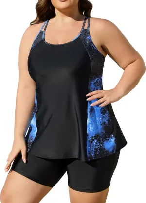 AOVDE Women's Plus Size Tankini Swimsuits: Two Piece Bathing Suits Tank Tops with Boy Shorts Flowy Swimwear for Curvy Women