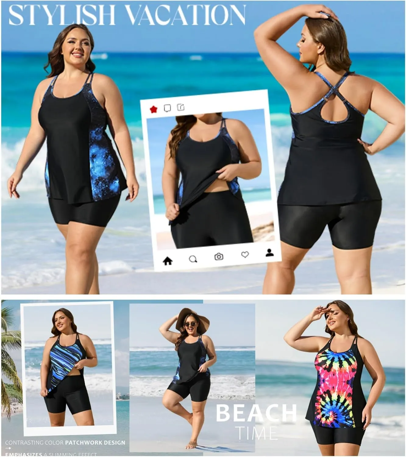 AOVDE Women's Plus Size Tankini Swimsuits: Two Piece Bathing Suits Tank Tops with Boy Shorts Flowy Swimwear for Curvy Women