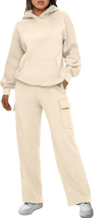 AUTOMET Womens Winter 2 Piece Outfits Long Sleeve Sweatsuits Fall Sets Hoodies with Cargo Wide Leg Sweatpants 2025