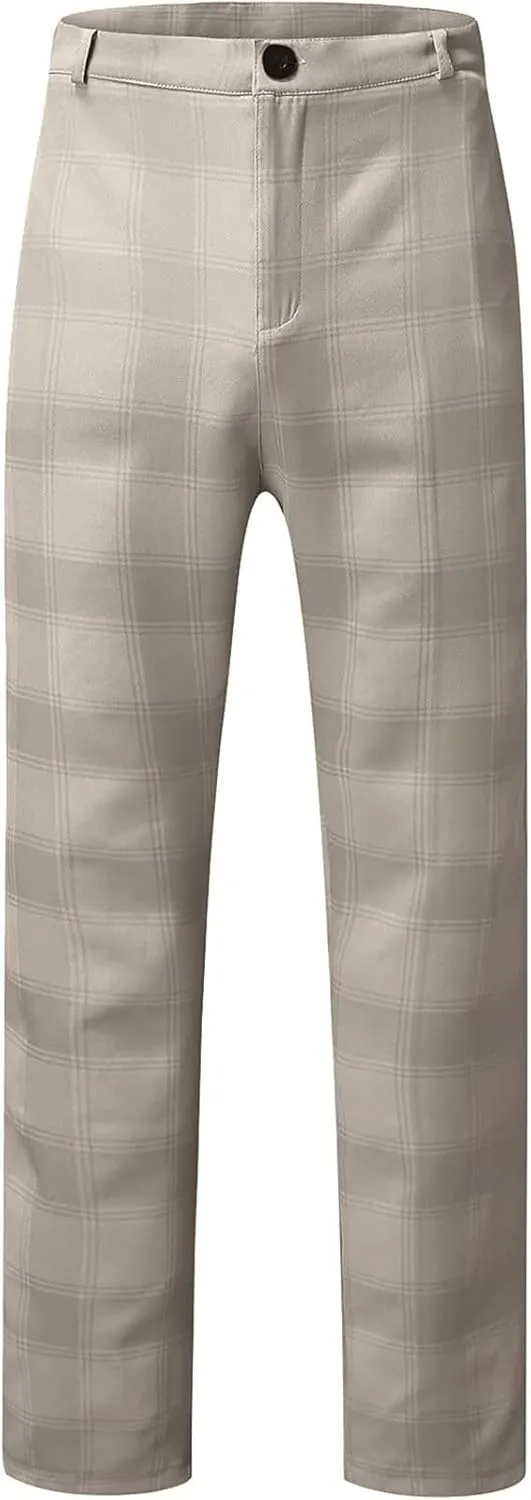 AYGJKIE Men's Chino Trousers Checked Fabric Trousers Slim fit Business Chino Trousers Straight Leg Slim Casual Trousers