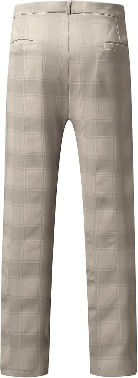 AYGJKIE Men's Chino Trousers Checked Fabric Trousers Slim fit Business Chino Trousers Straight Leg Slim Casual Trousers