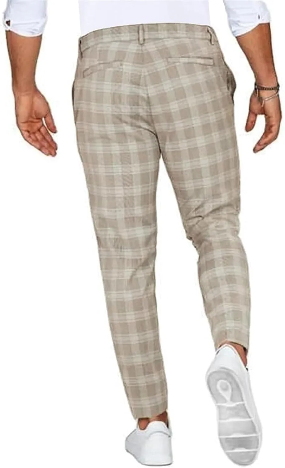 AYGJKIE Men's Chino Trousers Checked Fabric Trousers Slim fit Business Chino Trousers Straight Leg Slim Casual Trousers