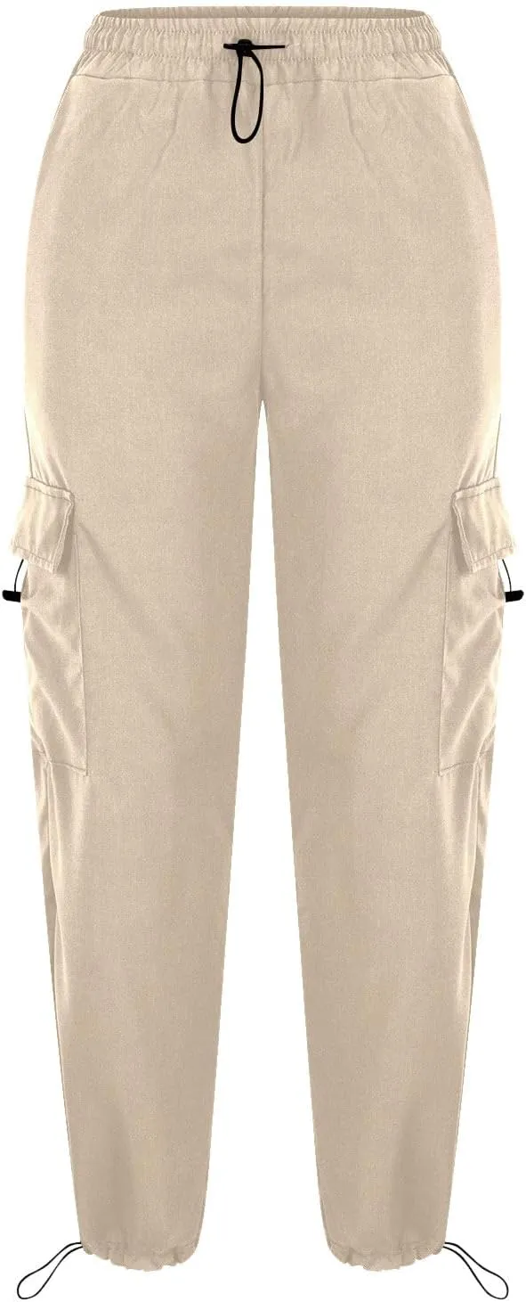 Baggy Cargo Pants Women Drawstring High Waist Parachute Pants Loose Jogger Straight Wide Leg Y2K Trousers Streetwear