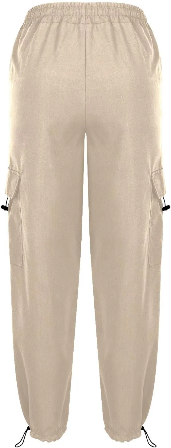 Baggy Cargo Pants Women Drawstring High Waist Parachute Pants Loose Jogger Straight Wide Leg Y2K Trousers Streetwear