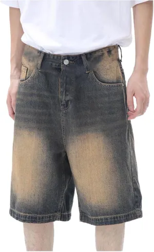 Baggy Jean Shorts for Men Casual Loose Fit Hip Hop Skateboard Denim Shorts Streetwear