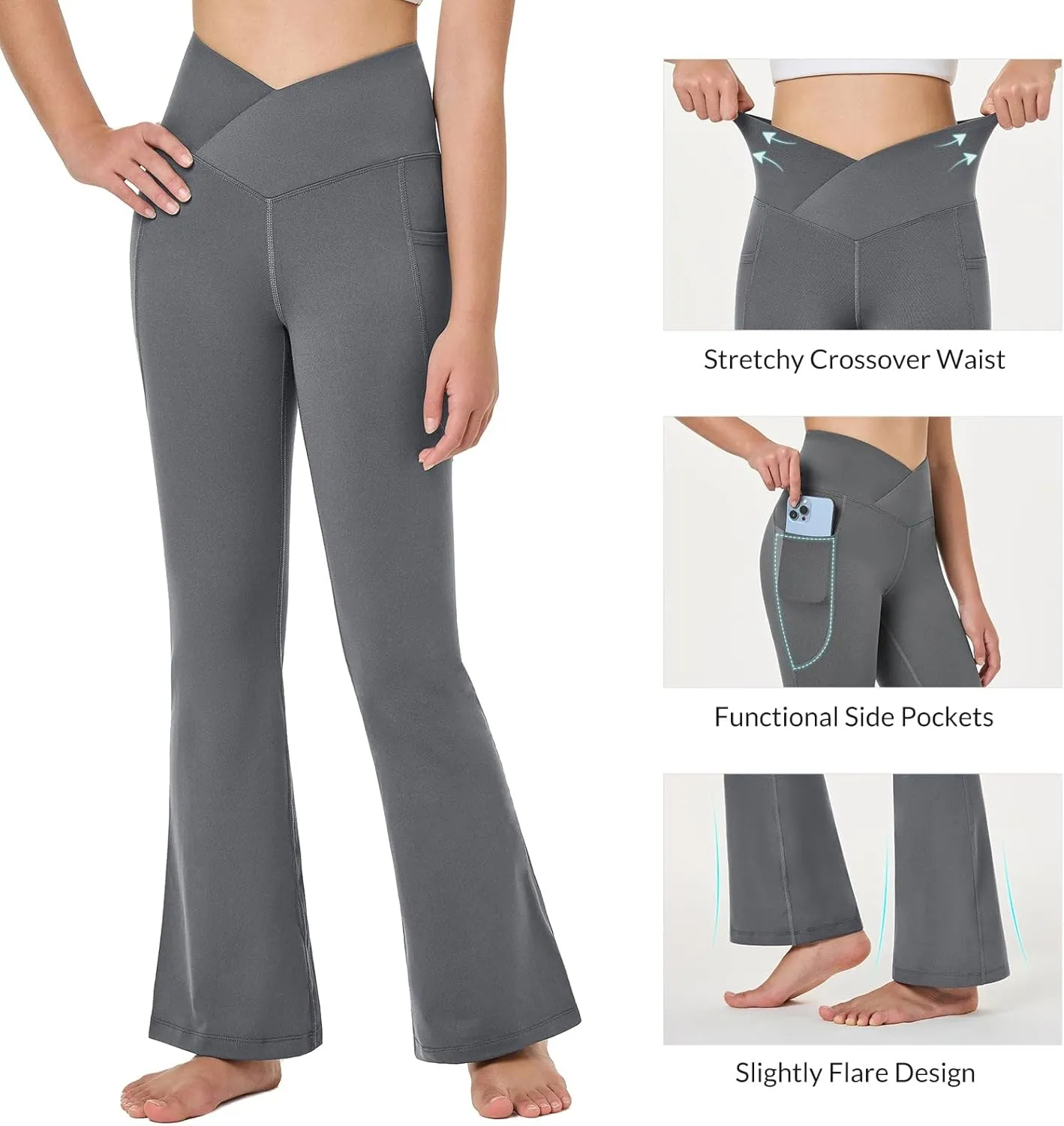 baleaf Girls' Flare Leggings Cross High Waisted Bootcut Yoga Dance Pants Kids Bell Bottoms Leggings with Pockets