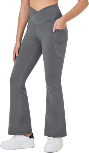 baleaf Girls' Flare Leggings Cross High Waisted Bootcut Yoga Dance Pants Kids Bell Bottoms Leggings with Pockets