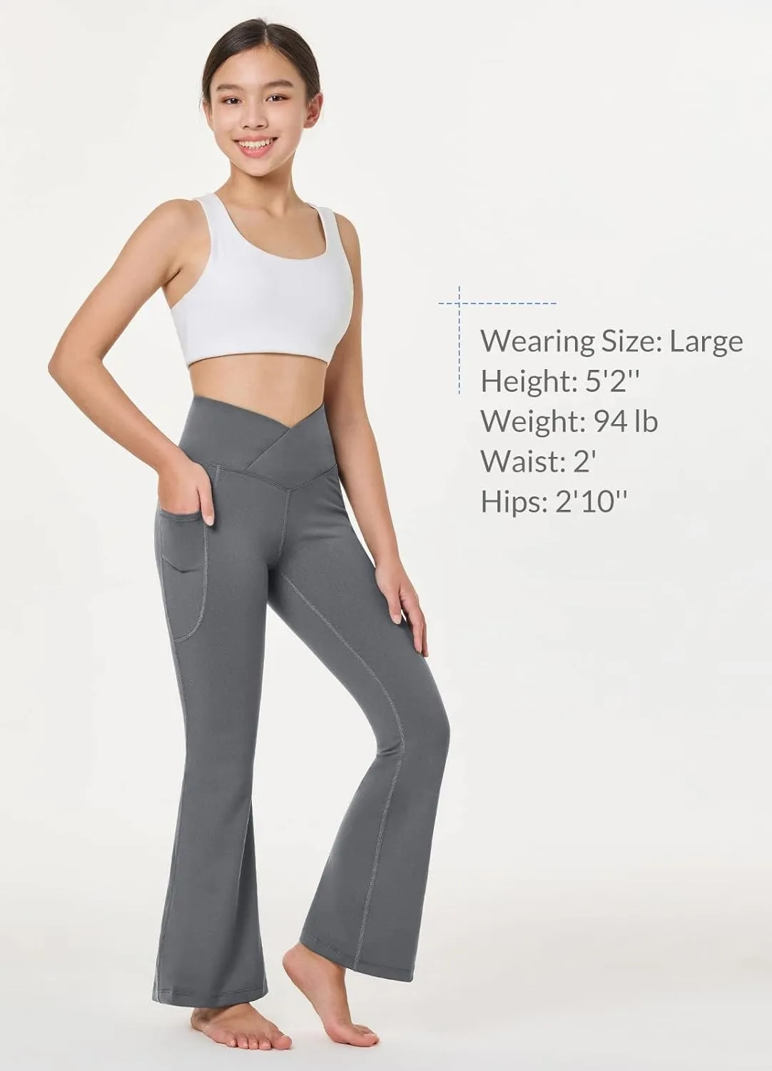 baleaf Girls' Flare Leggings Cross High Waisted Bootcut Yoga Dance Pants Kids Bell Bottoms Leggings with Pockets