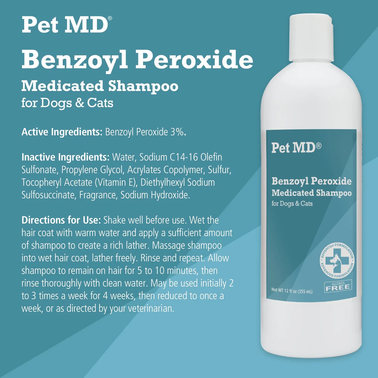 Benzoyl Peroxide Shampoo for Dogs and Cats – 12 oz