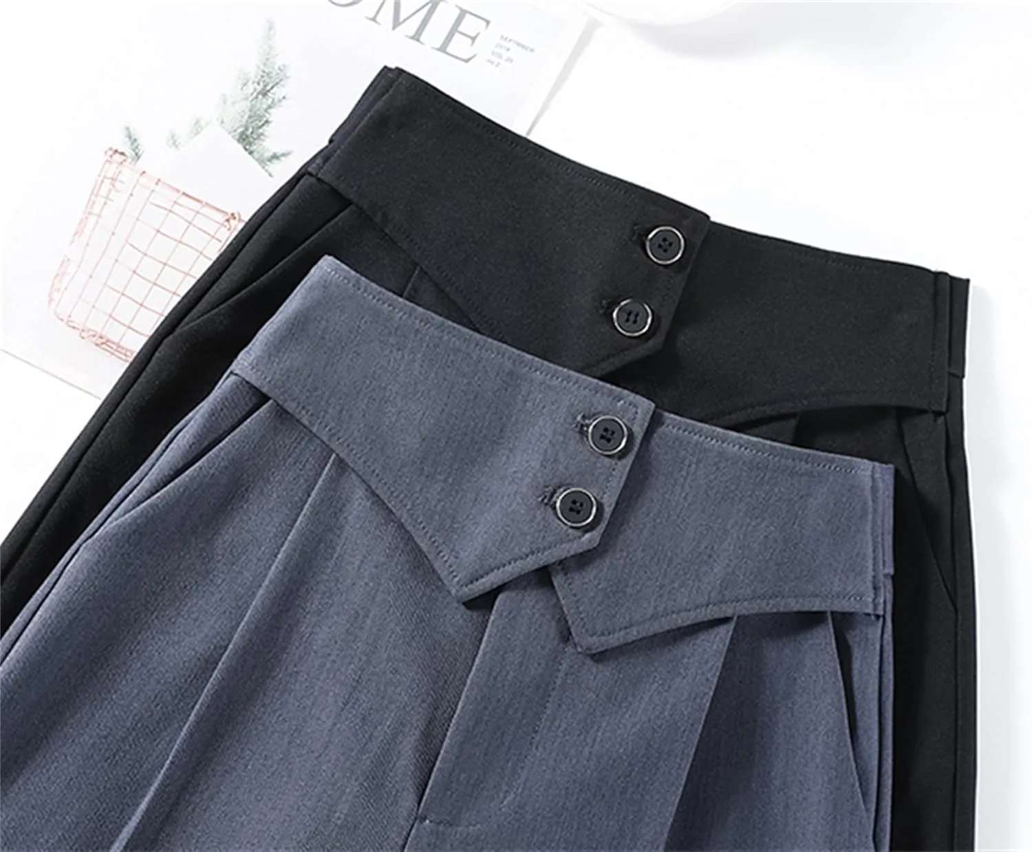 Betusline Women's High Waist Casual Straight Wide Leg Dress Pants