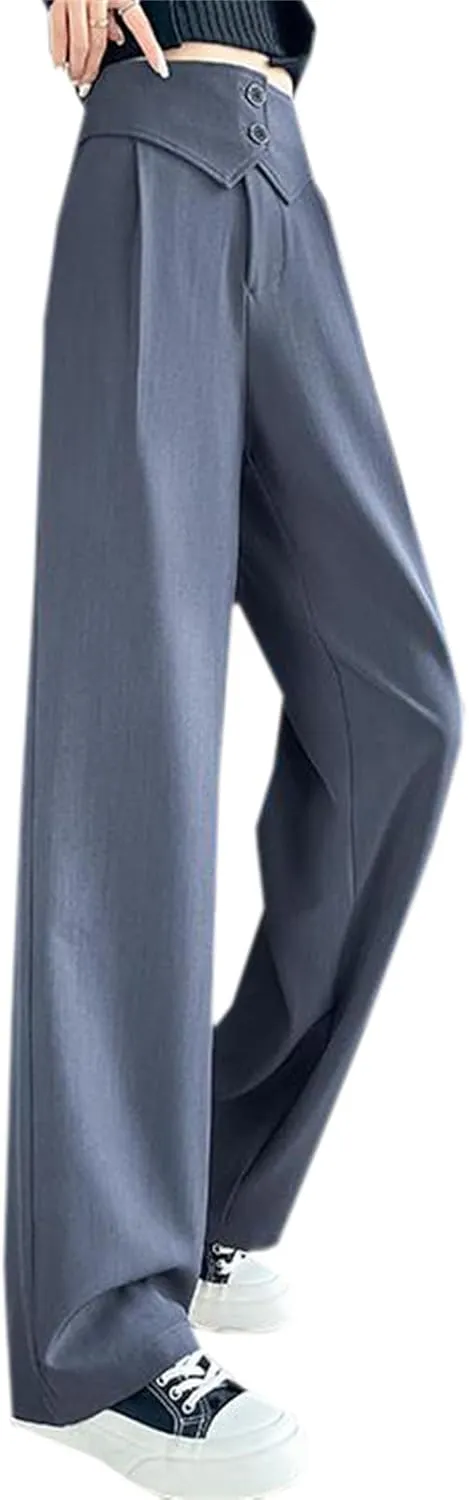 Betusline Women's High Waist Casual Straight Wide Leg Dress Pants