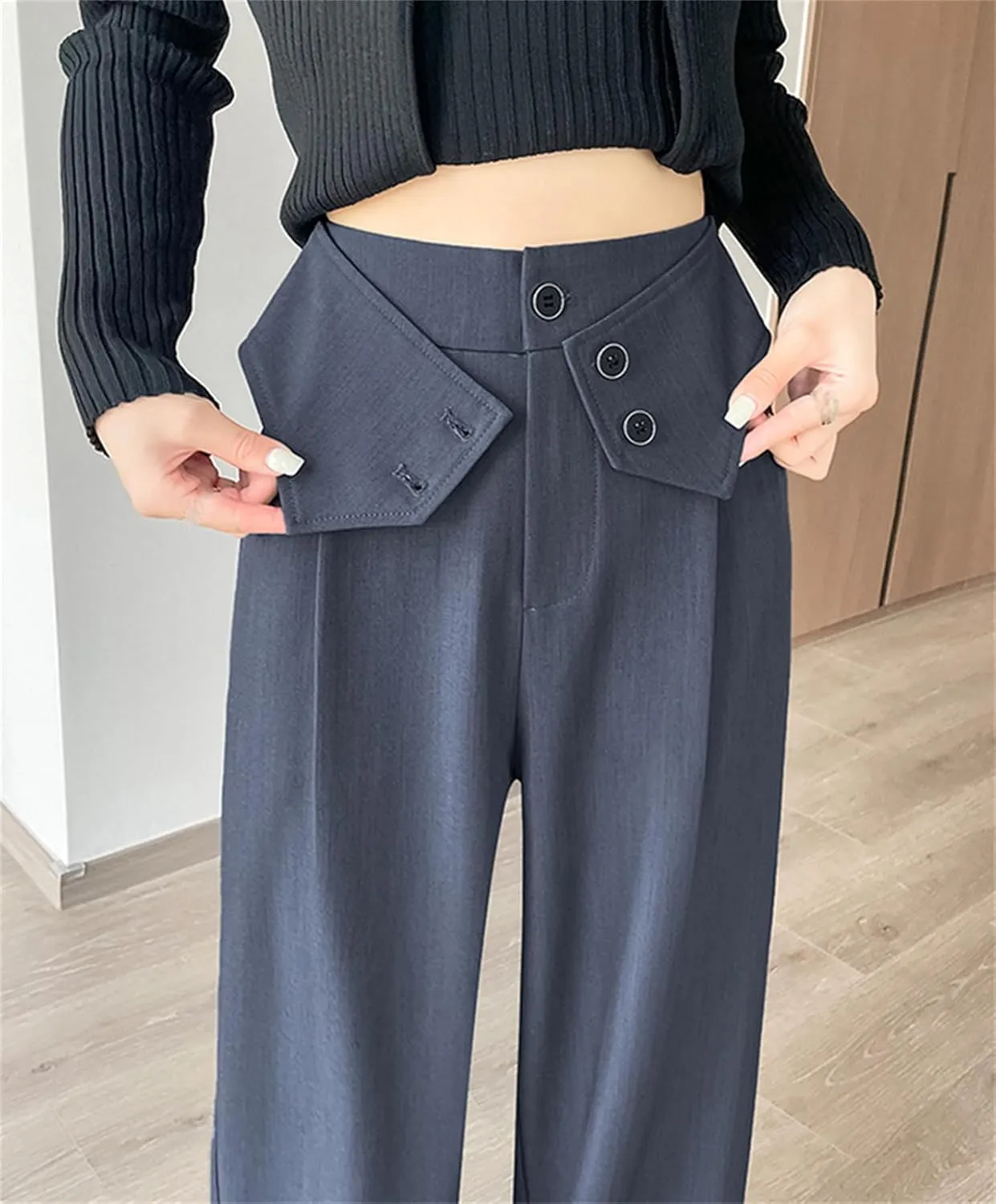 Betusline Women's High Waist Casual Straight Wide Leg Dress Pants