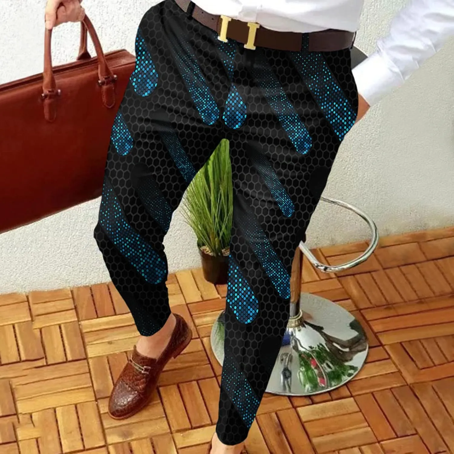 BIFUTON Mens Dress Pants, Men's Casual Printed Dress Pants Skinny Stylish Suit Pants Slim Fit Pencil Tapered Party Prom Pants