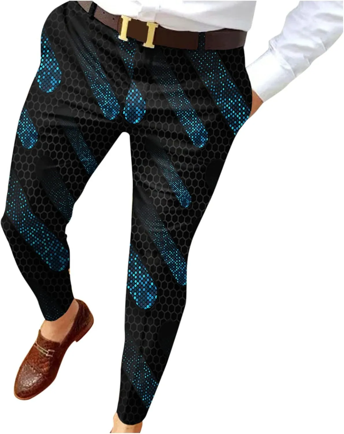 BIFUTON Mens Dress Pants, Men's Casual Printed Dress Pants Skinny Stylish Suit Pants Slim Fit Pencil Tapered Party Prom Pants