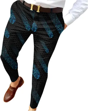 BIFUTON Mens Dress Pants, Men's Casual Printed Dress Pants Skinny Stylish Suit Pants Slim Fit Pencil Tapered Party Prom Pants