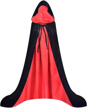 Black and Red Black Hooded Velvet Cloak Women for Little Red Riding Hood Wolf Costume, Halloween Velvet Black and Red Cape(Large)