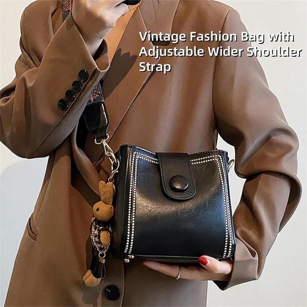 Bootara Bucket Bag, Spacious Vintage Retro Small Water Bucket Bag Adjustable Wider Shoulder With A Cute Rabbit Charm