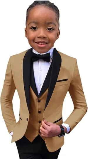 Boys Suit Wedding Tuxedo 3 Piece Shawl Collar Jacket Pants Vest Child Formal Blazer Set Slim Fit Outfit