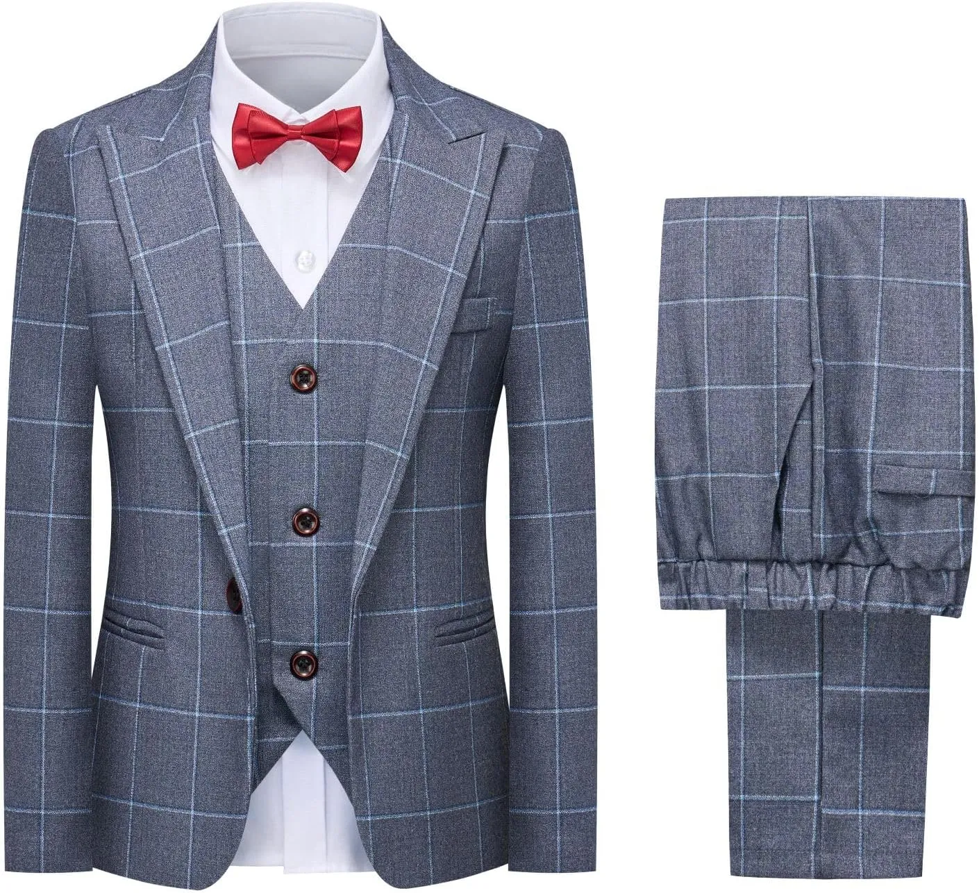 Boys Suits Set Plaid Blazer Vest Pants Single-Breasted Jacket Formal for Wedding Party Prom