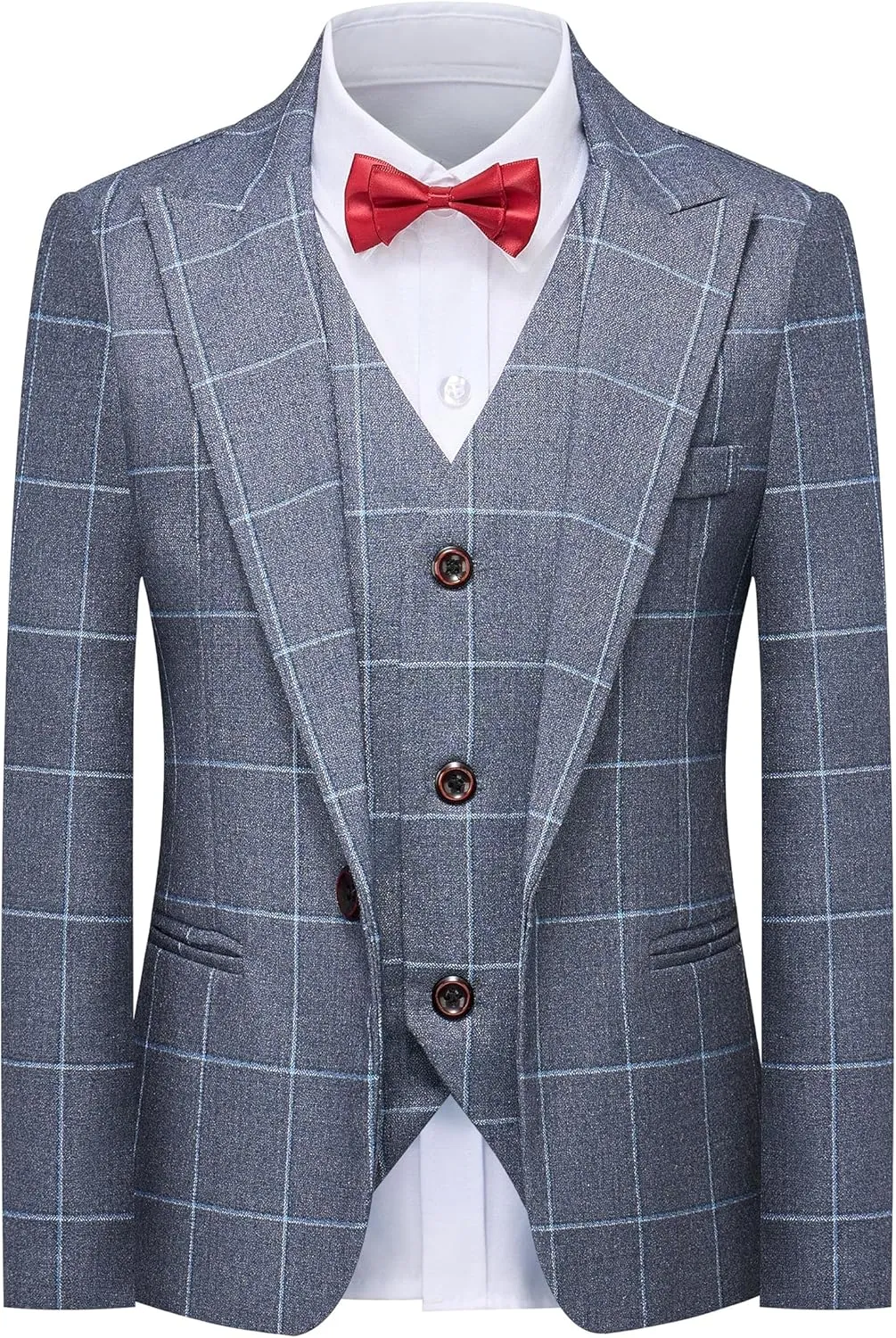 Boys Suits Set Plaid Blazer Vest Pants Single-Breasted Jacket Formal for Wedding Party Prom
