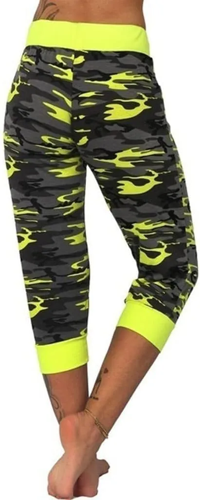 Camo Print Capri Pants for Women High Waist Casual Drawstring Trousers Workout Athletic Running Capri Leggings