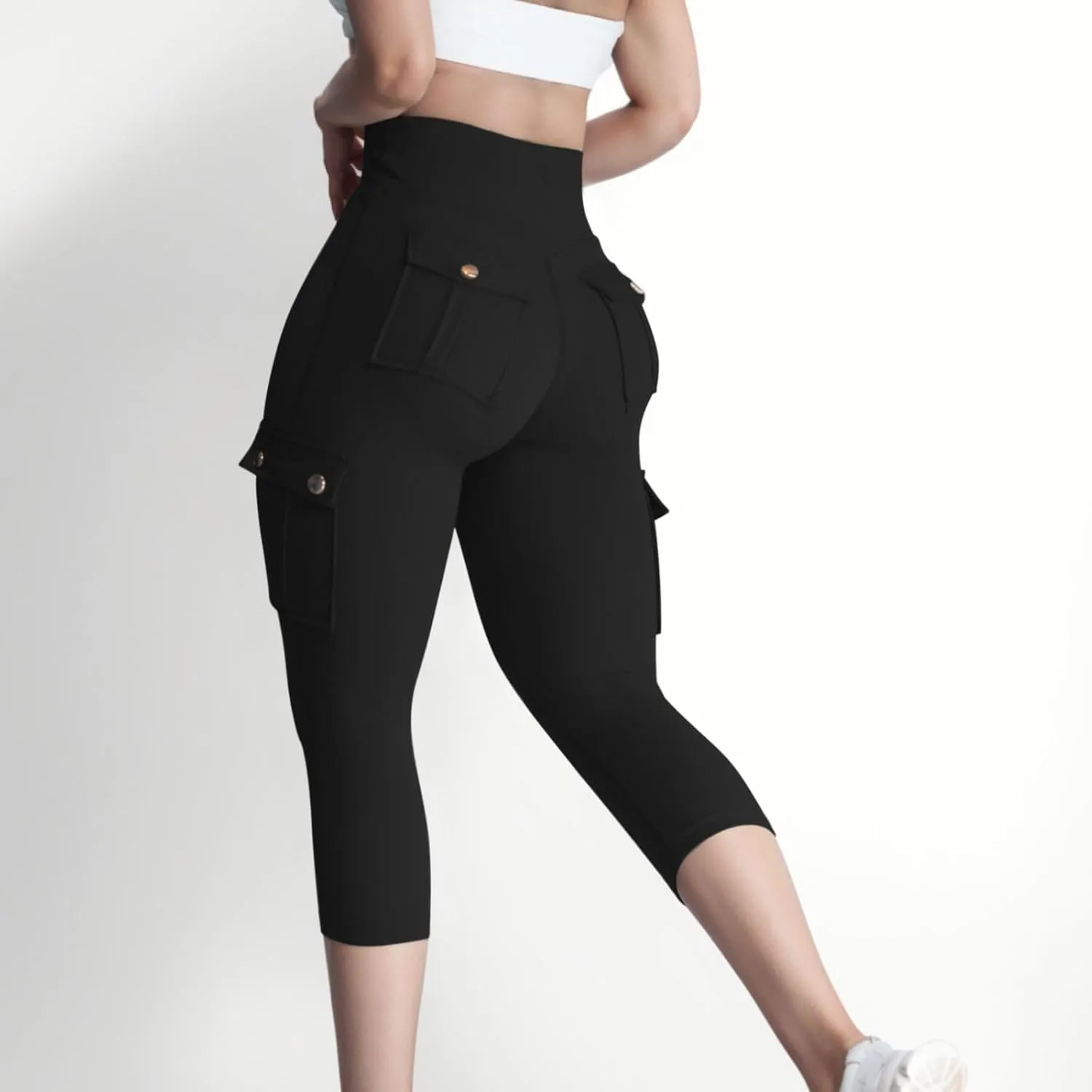 Capri Cargo Pants for Women with Pockets Summer Lightweight Workout High Waisted Yoga Pants for Women